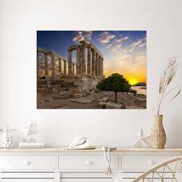 Plakat samoprzylepny Zmierzch za świątynią Poseidon w Sounio, Grecja