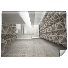 Fototapeta Białe abstrakcyjne wnętrze, betonowe bryły 3D