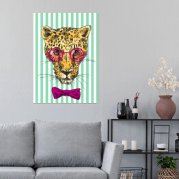 Plakat Leopard z muchą i okularami