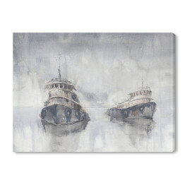Obraz na płótnie Dwie łodzie na morzu we mgle