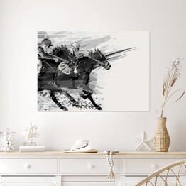 Plakat Wyścigi konne w stylu grunge - biało czarna ilustracja