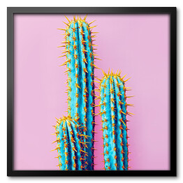 Obraz w ramie Neonowe kaktusy na różowym tle