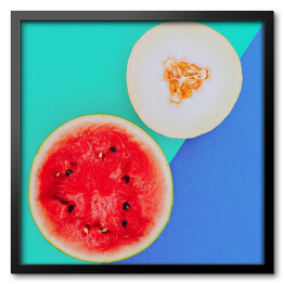 Obraz w ramie Melon i arbuz na niebieskim tle