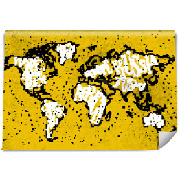 Fototapeta Żółta mapa świata - czarny zarys