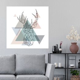 Plakat samoprzylepny Geometryczny renifer na tle pastelowych trójkątów - ilustracja