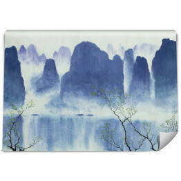 Fototapeta Chiński krajobraz z górami, wodą i mgłą