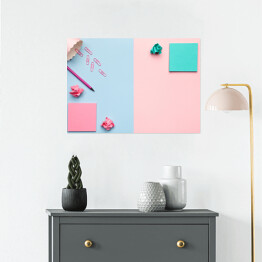 Plakat samoprzylepny Karteczki i kulki z papieru na pastelowym tle
