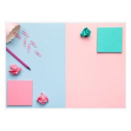 Plakat samoprzylepny Karteczki i kulki z papieru na pastelowym tle