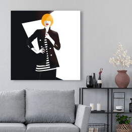 Obraz na płótnie Kobieta w czarnej marynarce z guzikami - ilustracja