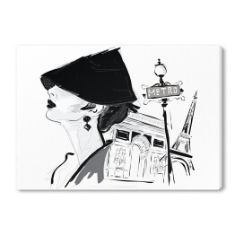Obraz na płótnie Młoda dziewczyna na tle Paryża - ilustracja