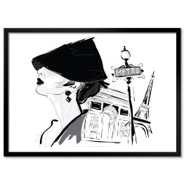 Plakat w ramie Młoda dziewczyna na tle Paryża - ilustracja