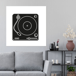 Plakat samoprzylepny Gramofon winylowy - bialo czarna ilustracja