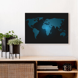 Obraz na płótnie Mapa świata z błękitnych pierścieni na granatowym tle