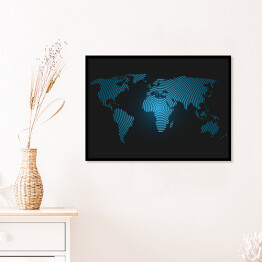Plakat w ramie Mapa świata z błękitnych pierścieni na granatowym tle