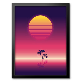Obraz w ramie Różowy zachód słońca w stylu vaporwave