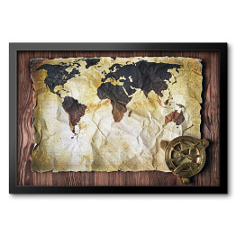 Obraz w ramie Mapa świata na starym, poplamionym papierze 