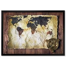Plakat w ramie Mapa świata na starym, poplamionym papierze 