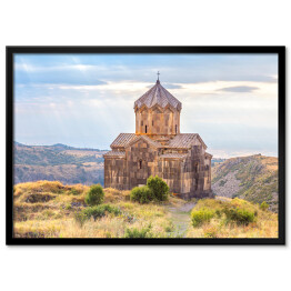 Plakat w ramie Kościół w chmurach na zboczach góry Aragats, Amberd, Armenia