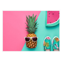 Plakat samoprzylepny Ananas w okularach na kolorowym tle