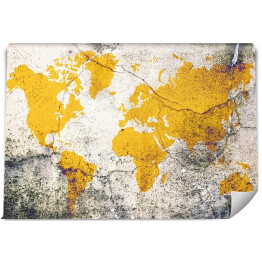 Fototapeta winylowa zmywalna Żółta mapa świata na betonie