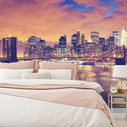 Fototapeta samoprzylepna Panoramiczny obraz Nowego Jorku w nocy w stonowanych barwach
