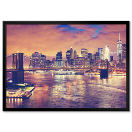 Plakat w ramie Panoramiczny obraz Nowego Jorku w nocy w stonowanych barwach