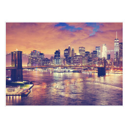 Plakat samoprzylepny Panoramiczny obraz Nowego Jorku w nocy w stonowanych barwach