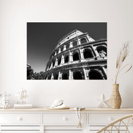 Plakat Widok Koloseum w Rzymie, Włochy - czarno biała ilustracja