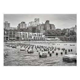 Plakat Czarno biały obrazek nabrzeża Brooklyn Heights, Nowy Jork