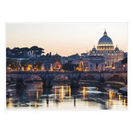 Plakat Bazylika św. Piotra w Watykanie oświetlona złotymi światłami