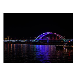 Plakat samoprzylepny Most Fuxing w Hangzhou na rzece Qiantang nocą