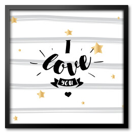 Obraz w ramie "Kocham Cię" - napis wśród złotych gwiazd