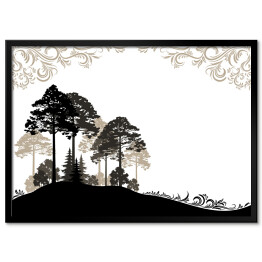 Plakat w ramie Krajobraz lasu - drzewa iglaste i liściaste