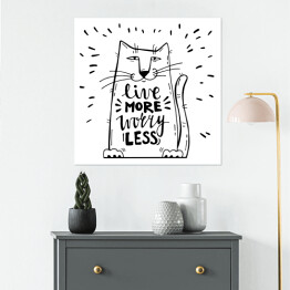 Plakat samoprzylepny Pozytywne przesłanie z kotem - biało czarna typografia