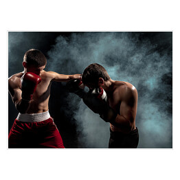 Plakat Dwóch profesjonalnych bokserów na czarnym przydymionym tle 