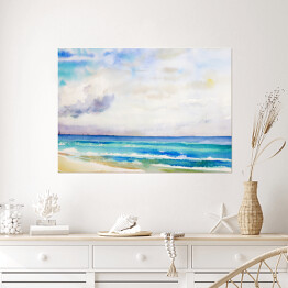 Plakat samoprzylepny Morze i plaża - kolorowy pejzaż