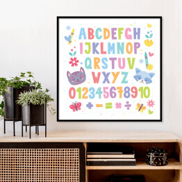 Plakat w ramie Kolorowa tablica z cyferkami i literkami dla dzieci