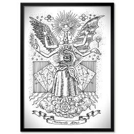Plakat w ramie Biało czarna mistyczna ilustracja z bóstwem
