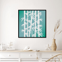 Plakat w ramie Las bambusowy - biało niebieska ilustracja