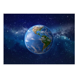 Plakat Planeta ziemia w kosmosie - ilustracja w niebieskich barwach