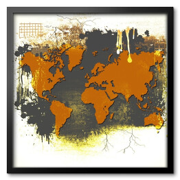 Obraz w ramie Pomarańczowa mapa świata na szarym tle