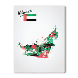 Obraz na płótnie Kolorowa mapa Zjednoczonych Emiratów Arabskich z flagą