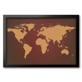 Obraz w ramie Beżowa mapa świata na czekoladowym tle