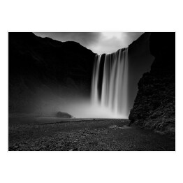 Plakat Islandzki Wodospad Skogafoss, monochrom