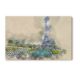 Obraz na płótnie Wieża Eiffla w Paryżu - widok z Trocadero - rysunek