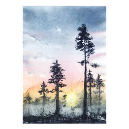 Plakat samoprzylepny Ciemne drzewa sięgające chmur