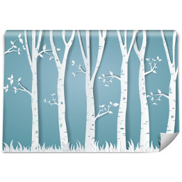 Fototapeta samoprzylepna Papierowe białe drzewa na niebieskim tle