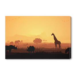 Obraz na płótnie Zwierzęta Afryki na tle zachodzącego słońca