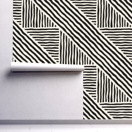 Tapeta winylowa zmywalna w rolce Bezszwowe geometryczne linie doodle wzór w czerni i bieli. Adstract ręcznie rysowane retro tekstury.