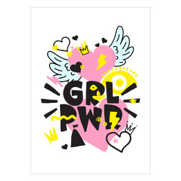 Plakat GRL PWR - typografia na tle serc